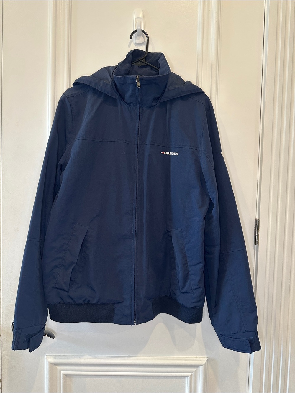 Tommy Hilfiger Navy Hooded Windbreaker Jacket with Subtle Logo
